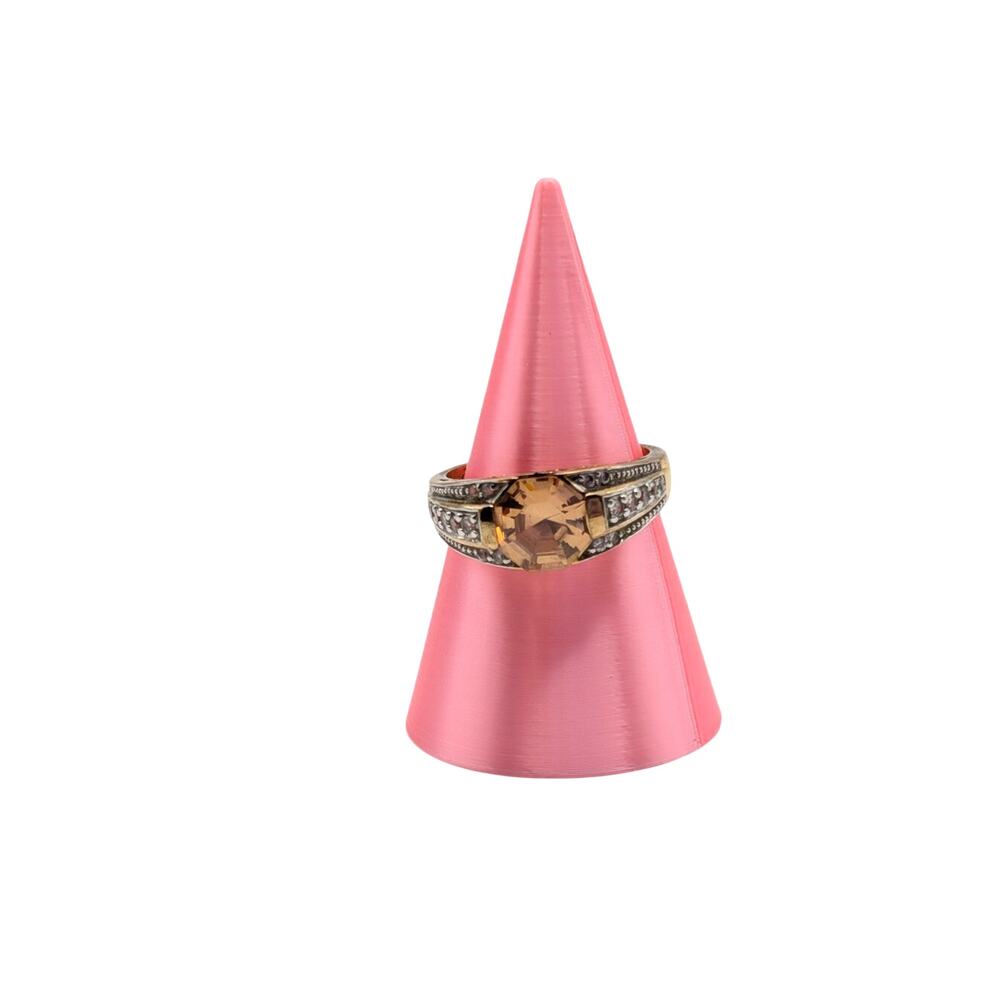 Vintage Champagne CZ Cocktail Ring Gold Tone Art Deco Style Size 8 READ